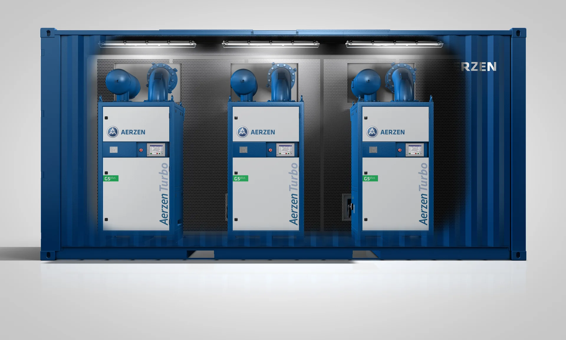 AERZEN Turbo Blower G5plus — containerised rental unit for wastewater aeration